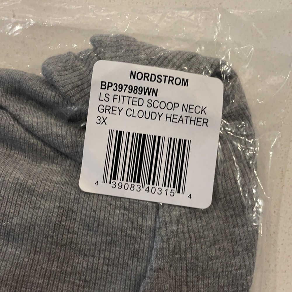 NWT Nordstrom BP LS Fitted Ribbed Scoop Neck Grey - Picture 9 of 11